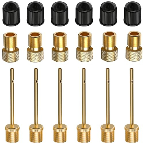 6 Pack Presta to Schrader Valve Adapter Kit, Convert Tire Valve for Bike, eBIke, Scooter - with 6 Tire Valve Stem Caps + 6 Ball Needles - Inflate Effortlessly with Air Compressor or Standard Pump