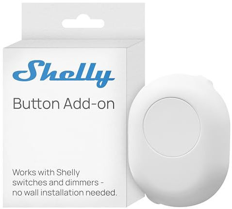 Shelly Button Add-on Weiß - Nachrüstfähiges Design, Vorkonfektionierte Kabel, Aufputzgehäuse, Weitgehende Kompatibilität