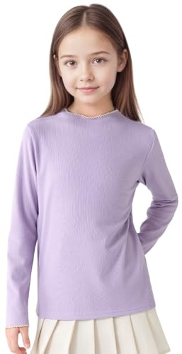 Hoseay Maglia Termica Bambina Manica Lunga Base Layer T-Shirt 7-13 Anni | Caldo, Mezzo Collo Alto con Volant, Slim Fit Maglietta Intima, Morbido Pullover Ragazze, Casual Scuola, Primavera Autunno