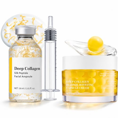 Deep Collagen Power Duo: Korean Silk Collagen Ampoule + Retinol Capsule Cream | With Peptide Serum, 120Da Collagen & Microneedling Spicules | Firming, Hydrating&Wrinkle Care | Korean Skincare Gift Set