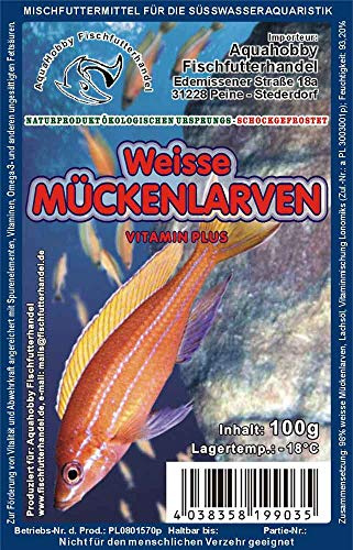 Weiße Mückenlarven 100 g Blister Frostfutter – Natürliches Protein-Futter für Zierfische, Labyrinthfische, Welse & Salmler (1Kg 10x100Gr)