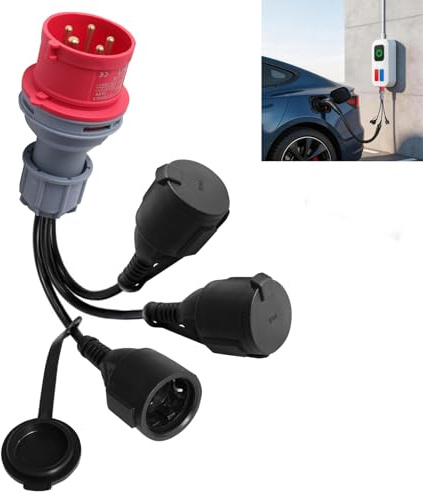 Adaptador CEE Distribuidor de Corriente Fuerte 400V 16A Enchufe a 3 x 230V | Acoplador Cable Enchufe IP44 para Camping Cable Adaptador CEE con Tapa Abatible