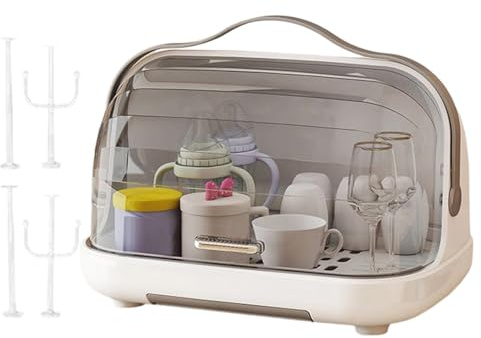 Genérico Secador De Biberones - Base Compacta Antideslizante | Organizador De Secado con Tapa Transparente | para Cocina Comedor Dormitorio y Viaje con Tetinas y Vasos