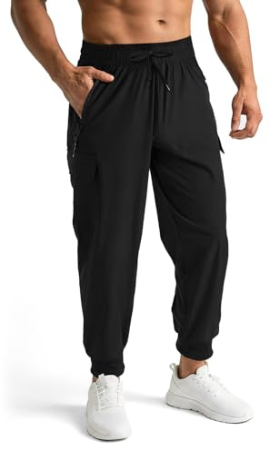 BSBUY Pantalon de Survêtement pour Homme, Pantalon de Jogging Coupe Ajustée avec Poches Zippées, Pantalon de Sport à Séchage Rapide Léger Homme, Pantalons de Course à Pied Tapered Cuff Extensible
