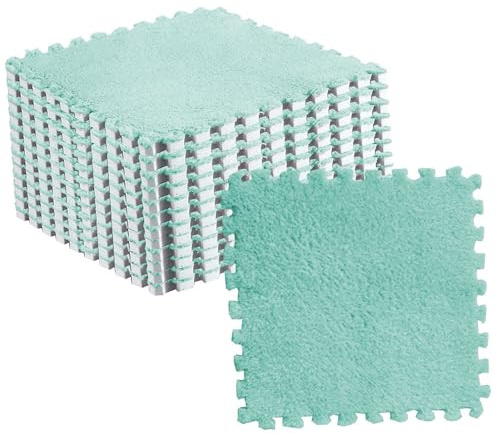 Hidyliu Plush Puzzle Floor Foam Mat Tiles Soft Fluffy Interlocking Carpet Tiles for Bedroom Living Room Kids Room 10pcs (Green)