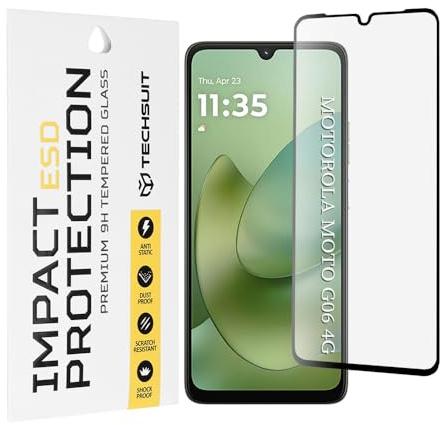 Techsuit Displayschutzfolie für Motorola Moto G06, Moto G06 Power Gehärtetes Glas mit Antistatik, Staubabweisend, Vollständige Abdeckung, Stoßschutz, 9H Härte, Oleophobe Beschichtung, ESD