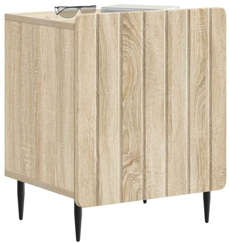 vidaXL Nachttisch Sonoma-Eiche 43 x 34,5 x 52 cm Holzwerkstoff, Wohnzimmer, Vintage-Eleganz, rechteckiger Beistelltisch, Nachtisch mit Stauraum, aus Holz, Schwarze Metallbeine