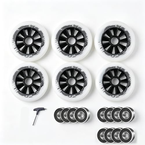 6er-Pack 100 mm / 110 mm Inline-Skate-Rollen Härte 85A – Langlebige PU-Ersatzrollen für Freestyle-Inline-Skating, geeignet für Inline-Skates für Erwachsene und Kinder (inkl. Kugellager) (White, 110mm)