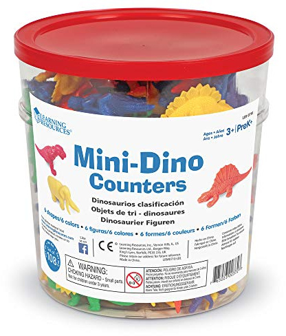 Learning Resources Mini-Dinos Spielfiguren (108 Stück) | Vorschulzähler, Mathematikzähler für Klassenzimmer, Kindergarten, Farbsortierspielzeug, Mathematik-Manipulationen, 108 Stück