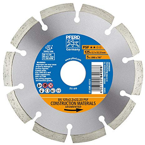 PFERD Diamant-Trennscheibe PSF | 125 x 2,2 x 22,23 mm | 68012221– Segmentierter Rand für schnelles Trennen von Steinmaterial