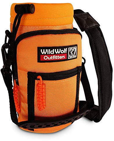 Wild Wolf Outfitters Molle Flaschenhalter Flaschenbeutel Rucksack mit Verstellbarem Gürtel und 2 Taschen - Taktische Trinkflasche Halter (Orange, 1 L)