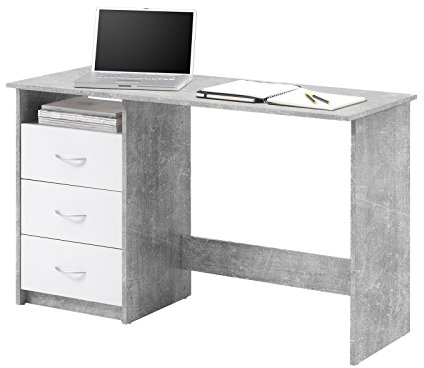 möbelando Schreibtisch Computertisch Arbeitstisch Bürotisch Laptoptisch Büromöbel Mack I Beton/Weiß