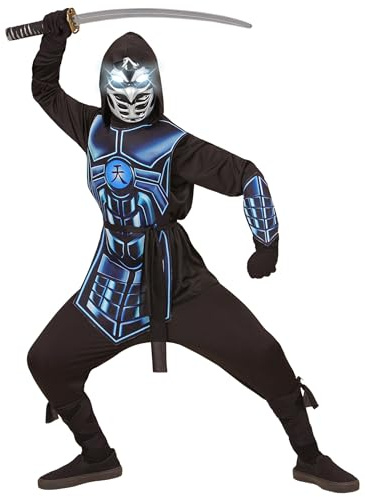 W WIDMANN MILANO Party Fashion - Cyber Ninja Kostüm Kinder | 5-teilig mit Oberteil, Rüstung und Zubehör für Karneval und Mottoparty