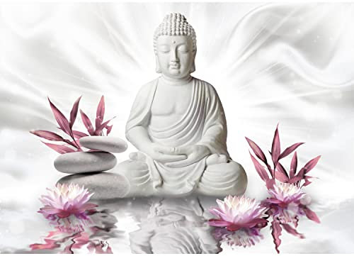 Runa Art Papier peint intissé 396 x 280 cm fleurs Bouddha Zen | Toison Décoration Murale Salon Chambre á Coucherr | Fabrication Allemande | Rose blanc 9289012a