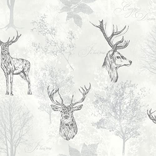 Arthouse 901808 Papier peint Motif cerf gravé Finition texturée pour ajouter de l'intérêt, accentué par une touche métallique pour un style accrocheur