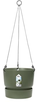 elho Greenville Hanging Basket 24 - Flower Pot for Balcony & Outdoor - 100% Recycled Plastic - Ø 23.5 x H 20.5 cm - Green/Leaf Green