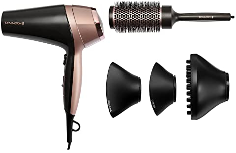 Remington Curl & Straight Confidence Hair Dryer (Create Curls, Waves & Straight Styles, 3 Styling Nozzles - Diffuser, Curling Nozzle, Smoothing Nozzle, 45mm Barrel Brush, Powerful, Ionic, 2200W) D5706