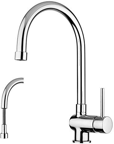 PAFFONI Rubinetteria - Miscelatore lavello Colore Acciaio Spazzolato con Canna orientabile e Doccia Estraibile Stick SK185ST - RUB10768 - Steel Looking