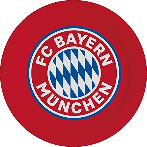 Amscan 9906506 - FC Bayern München Teller, 8 Stück, Durchmesser 23 cm, Papier, Fanclub, Fußball, Party, Einweggeschirr, Tischdeko