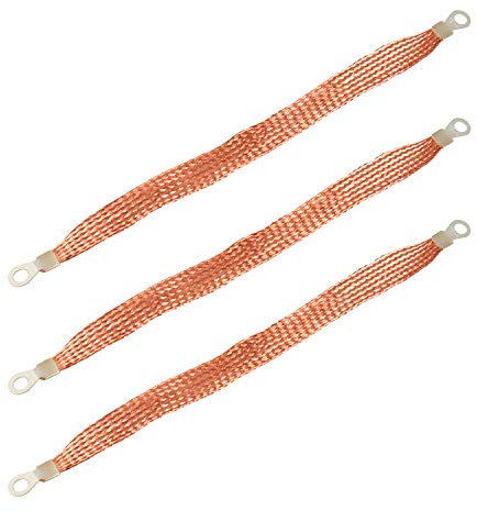 QWORK® 11.4 Universal Automotive Heavy Duty Engine Earth Strap Ground Cable, Copper (T-2), strong and durable, Terminal Lugs 10-8, 3 PCS