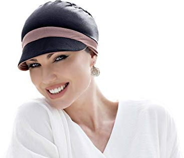 MASUMI Chemo Bio-Kopfbedeckung - Katia Bambus Sommer Mütze | Kopfbekleidung für Frauen mit Haarausfall | Weiche Hüte für Krebspatienten | Baseball Wendemütze | 95% Bambus (Farbe: Schwarz & Lila)