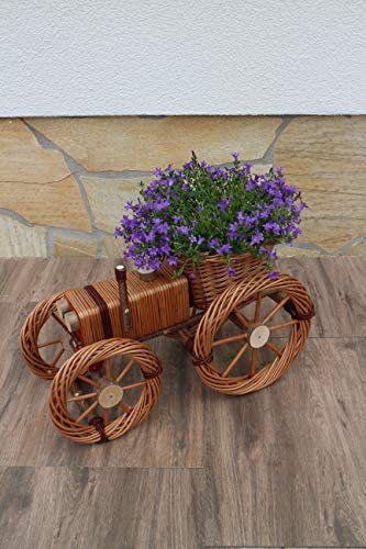 Weidenkorb Weidentraktor Blumenkübel Korbgeflecht Pflanzkorb Weide Plumenkasten Geschenk Präsent (XXL, Braun)