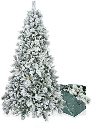 BOP Albero Di Natale Innevato Con Pigne Dafne 240 Cm, Con Borsa Omaggio, Molto Folto E Realistico, Sistema Automatico Di Apertura A Ombrello, Fogliame in PVC e PP, Albero Artificiale Floccato