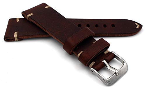 Sulla RIOS 1931 Herren Leder Deutsch Uhrenarmband Vintage Pilot 24 mm | Leder, Braun, 24 mm Anstoßbreite, Dornschließe, 4 mm Stärke