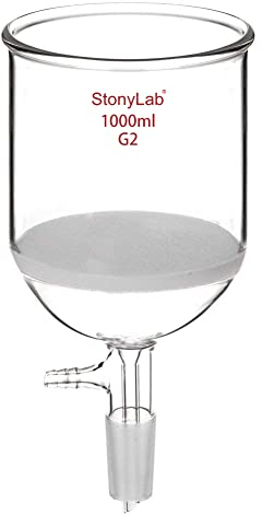 StonyLab Vidrio Borosilicato Buchner Filtrado Embudo con Frita Mediana,113mm de Diámetro Interno, Profundidad de 110mm, con 24/40 Estándar Cónicos Articulación Interna y Vacío Serrado Tubulation (1L)
