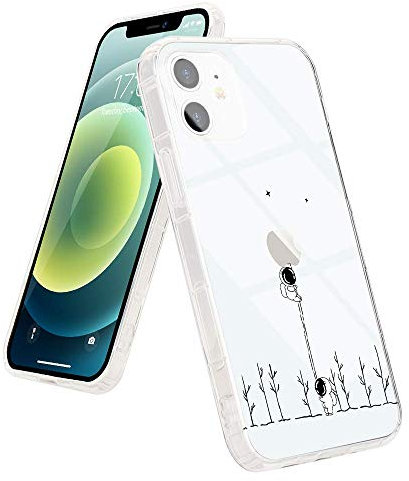 Micoden for iPhone 12 Pro Case Cute Planet Space Astronaut Kids Boys Girls Clear Case Cool Funny Transparent Shockproof Cover for iPhone 12 Pro Airborne