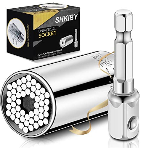 Universal-Steckschlüssel-Werkzeug, Geschenk für Männer und Väter – Steckschlüssel-Set mit Bohrmaschinen-Adapter, super Universal-Stecknuss-Griff, Gadgets, 7-19 mm, Vatertag/Weihnachten