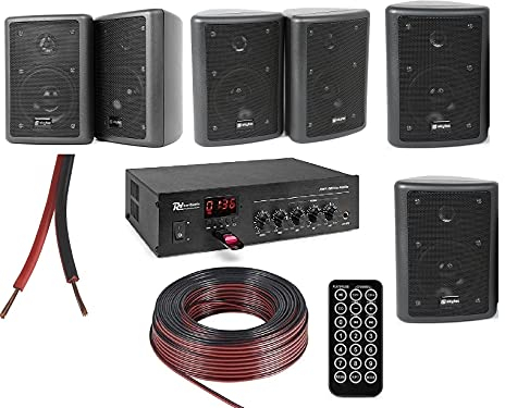 IMPIANTO AUDIO FILODIFFUSIONE 6 CASSE PARETE BLACK BLUETOOTH RADIO FM USB