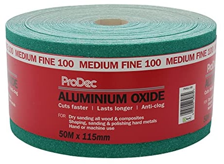 ProDec Schleifpapier, Körnung 100, mittelfein, Aluminiumoxid, 50 m x 115 mm, Rolle, grün, PAALL100