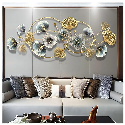 TFRYH Metall Wanddeko Wanddekoration Aus Metall Wohnzimmer Wandschmuck Anhänger, Gingkoblätter Metallwandkunst, Metall-Baum-Dekor, Zuhausewandkunst, (122 × 52 cm)