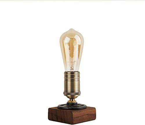 OuXean Lampe de Table Vintage Industrielle en Bois Veilleuse Steampunk Lampe de Bureau Ampoule E27 pour Chambre Salon Maison Art Exposition Café Bar Studio Décor Antique Sans Ampoule