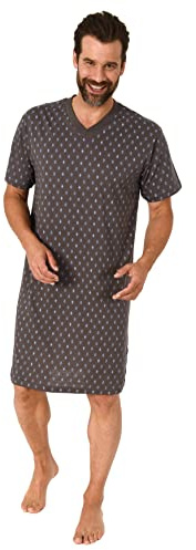 NORMANN-Wäschefabrik Herren Nachthemd Kurzarm in zeitlosem Allover-Print bis Größe 56/58 - 181 111 90 001, Farbe:dunkelgrau, Größe:52-54