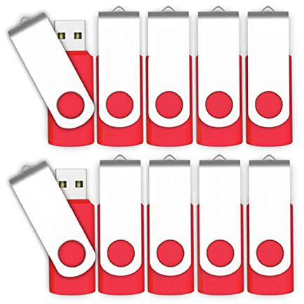 Vixelle 10 Pack 16GB High Speed USB 2.0 Flash Drives – 360° Swivel Metal Style USB Stick Pen Drive with Keychain Loop – 16GB USB Memory Sticks Bulk Pack for PC, TV, Mac, Car Audio – Red