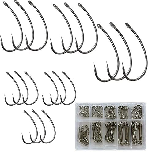 100 FISHING HOOKS BARBED EYED COARSE CARP FISHING TACKLE ASSORTED SIZES