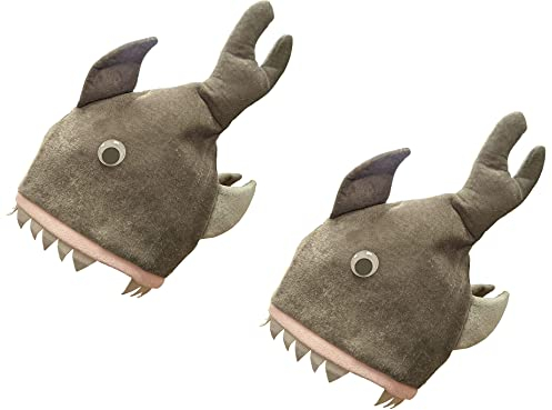 QuickDraw 2 x Adults Shark Bite Hats Novelty Jaws Fish Costume Fancy Dress Party Hat Accessory, Grey