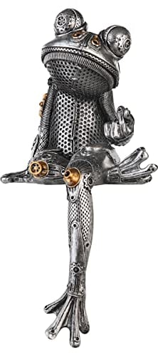 GILDE Steampunk Frosch Frog Skulptur Silber Kantensitzer Kunstharz Höhe ca 31 cm