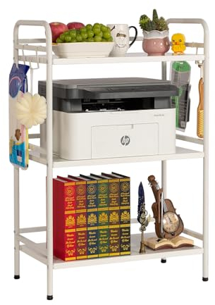 HDANI Bücherregal,Metall Regal,Standregal mit 5 Ebenen,offenes Standregal für Arbeitszimmer,Wohnzimmer,Schlafzimmer,Küche,Industrie-Design,4 S-Haken,60×35×92cm,Weiß