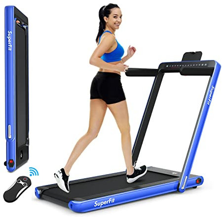 GOPLUS 2-in-1 klappbares Laufband, Treadmill mit doppelten LED-Anzeige, Bluetooth, App Steuerung, 1-12km/h einstellbar, Elektrisches Laufband für Haus & Fitnessstudio, bis 120kg belastbar (Blau)