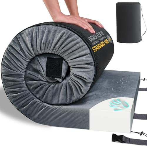 HomeMate CertiPUR-US Memory Foam Camping Mattress Pad Portable Roll Up Mattress for Adults Sleeping Mat Cot Mattress Pad Car Tent Floor Mattress Removable Waterproof Cover Travel Bag Guest Bed