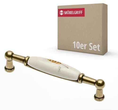 Gedotec Möbelgriff aus Porzellan | 10 Stück | Griffe für Küchenschränke inkl. Befestigungsmaterial | ERNI | Möbelgriffe mit Ähre mit BA 96 mm | Türgriffe für Schränke - Schrankgriffe