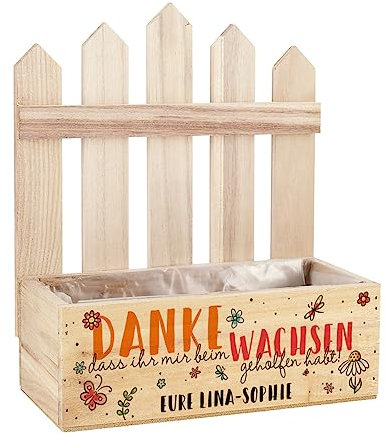 Herz & Heim® Dankeschön-Geschenk für Kindergarten, Grundschule, Nachhilfe - Pflanzkiste mit Aufdruck Kindergarten Ihr/Mir