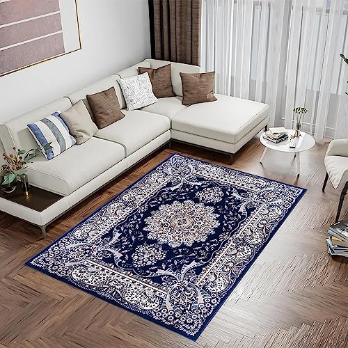renoazul® Traditional Rugs Living Room 120 x 170 cm - Oriental Rada Blue - Washable Area Rug For Bedroom Carpet, Fireside, Lounge and Bedside Rug