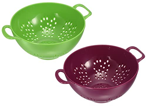 QUARKZMAN Cocina Colador con Mango 2 uds, Arroz Lavado Colador Plástico Fruta Pasta Escurridor Cesta para Verdura Fruta-Verde+Púrpura
