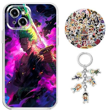 Staremeplz Compatible with iPhone 7/8 / iPhone SE 2022 Case One -Piece Anime Design [With Keychain and 50pcs Stickers] Cartoon Transparent Soft Silicona Case for iPhone 7/8 / iPhone SE 2020