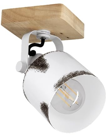 EGLO Wandlampe Kilburn, Wandleuchte für innen mit schwenkbarem Spot, FSC100HB, Wandspot aus Holz und Metall in Weiß mit Rost-Optik, Wand Lampe für Wohnzimmer und Flur, E27 Fassung