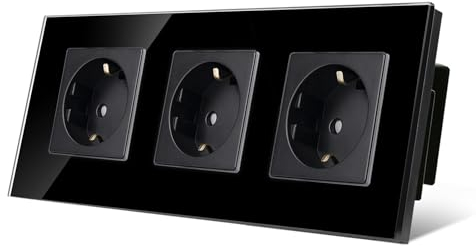 TAWOIA Schuko Steckdose,EU-Standard 3 Fach Steckdose Glas Unterputz Steckdose,Steckdosen mit Kristall Glas Platte 3er steckdose Wandsteckdosen Schwarz 86 * 228mm